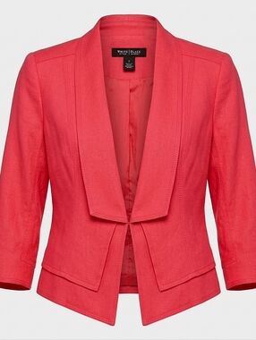 White House Black Market Red Cropped Blazer 8 Linen Preppy Chic Jacket Lined